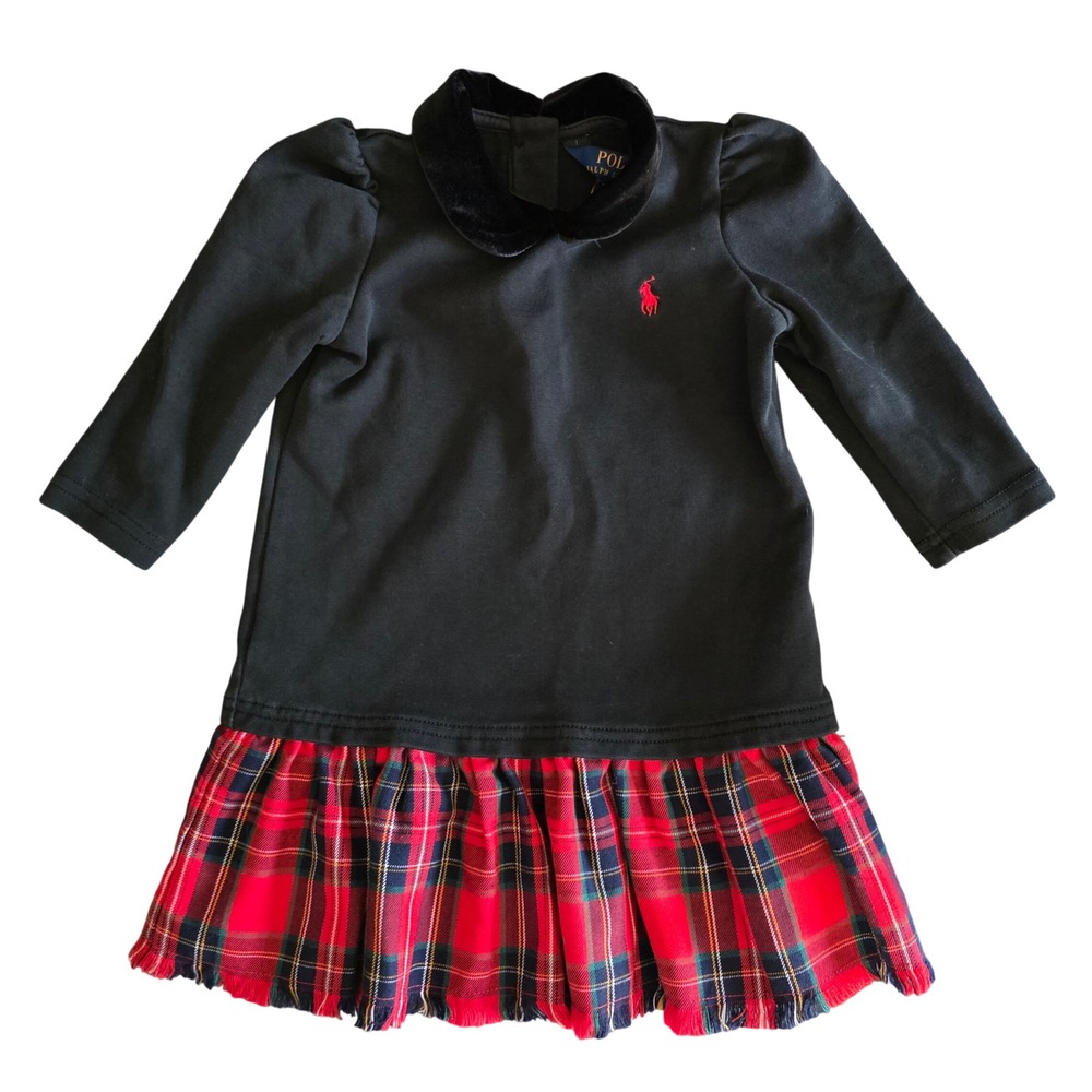 Polo Ralph Lauren Toddler Girls Black Velvet Collar Red Plaid Tartan Dress 3T